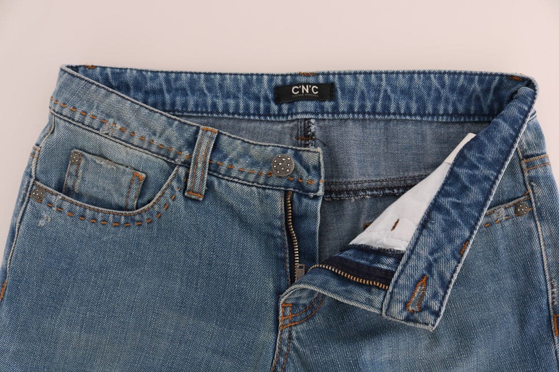 Jeans rectos azules de corte clásico y elegante de estilo nacional