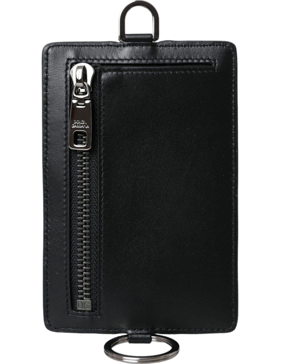 Cartera para hombre con tarjetero y logotipo de Dolce &amp; Gabbana en piel de becerro negra con cordón