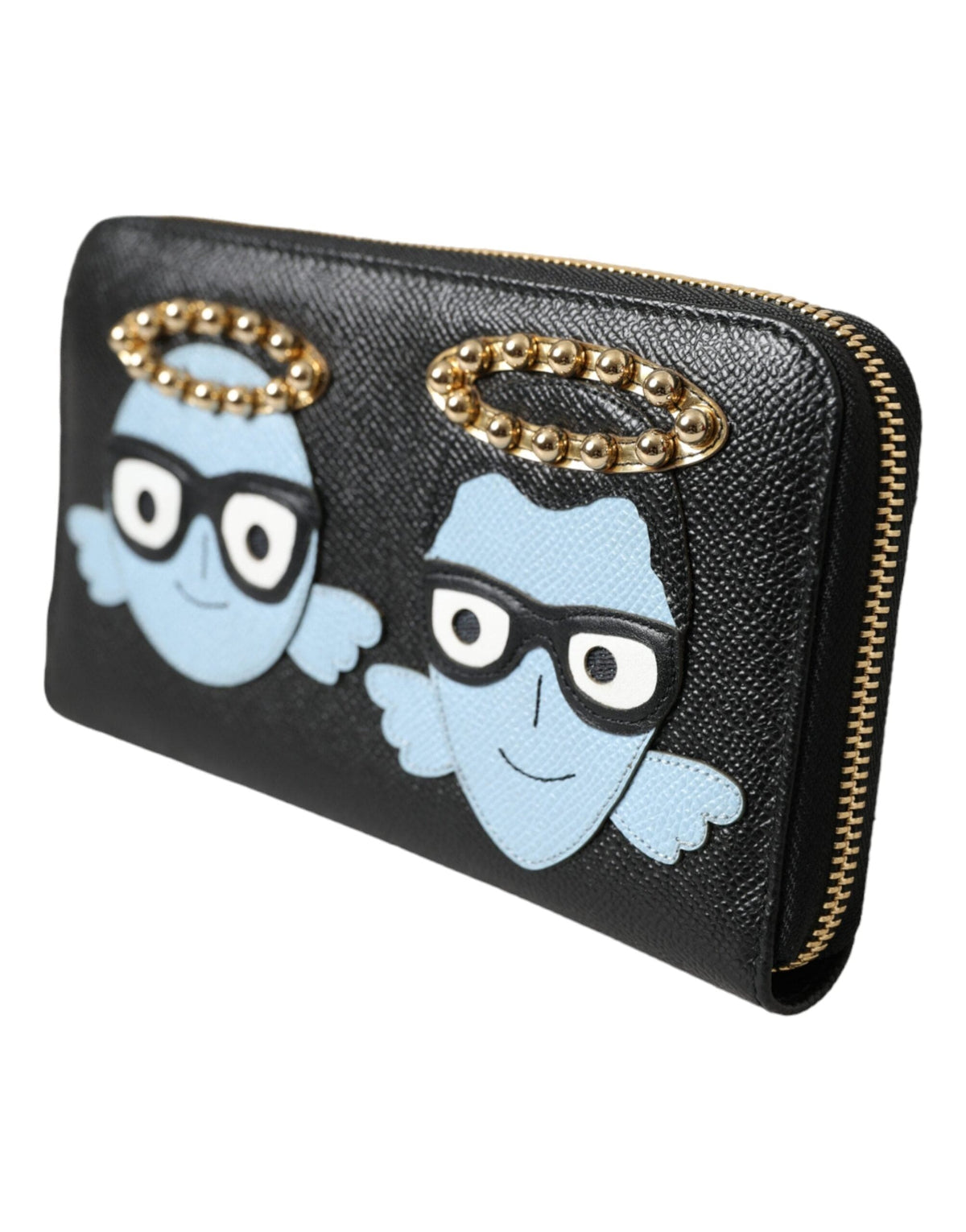 Cartera continental con cremallera para hombre de cuero azul y negro #DGFAMILY de Dolce &amp; Gabbana