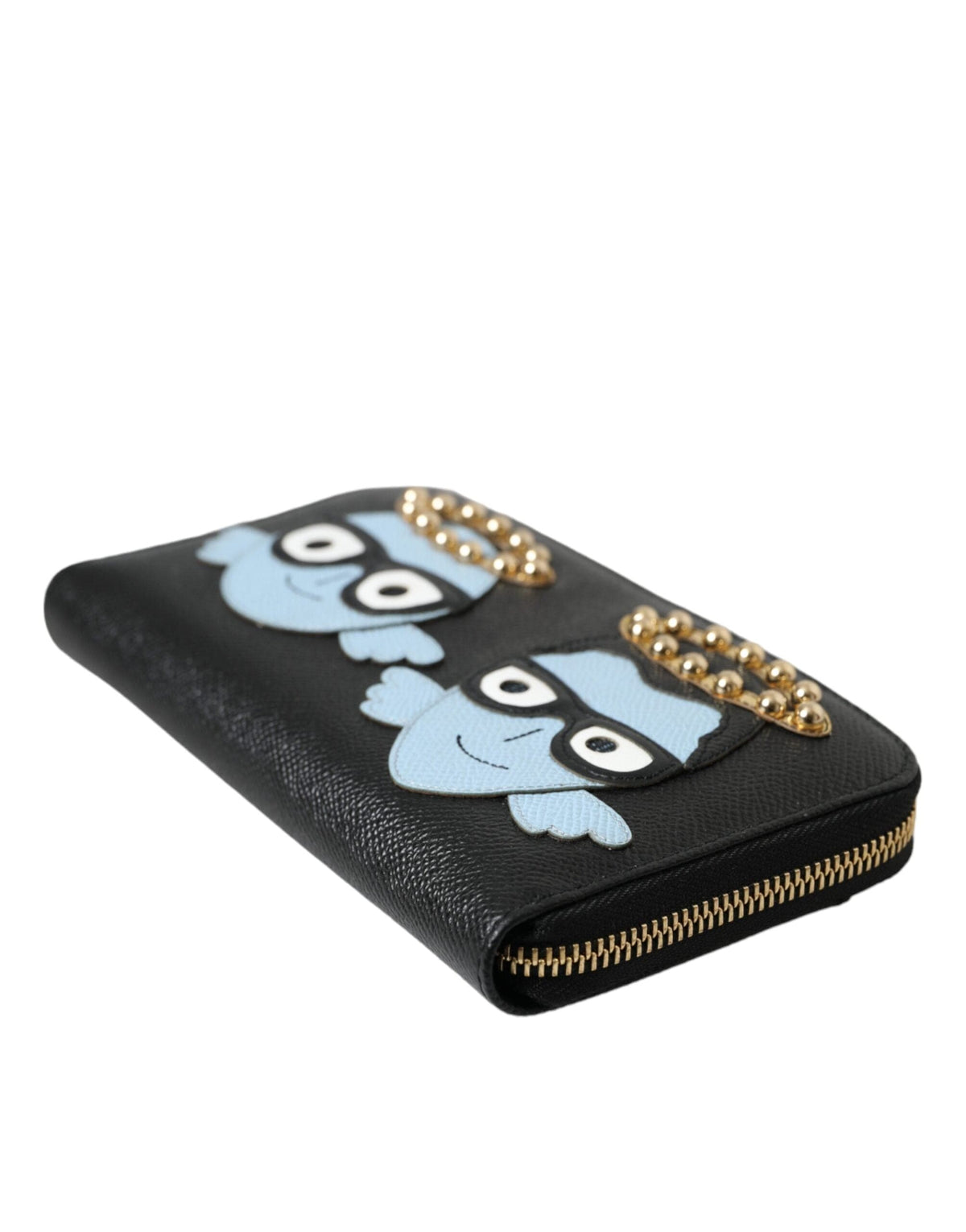 Portefeuille continental zippé en cuir noir et bleu Dolce &amp; Gabbana #DGFAMILY pour homme