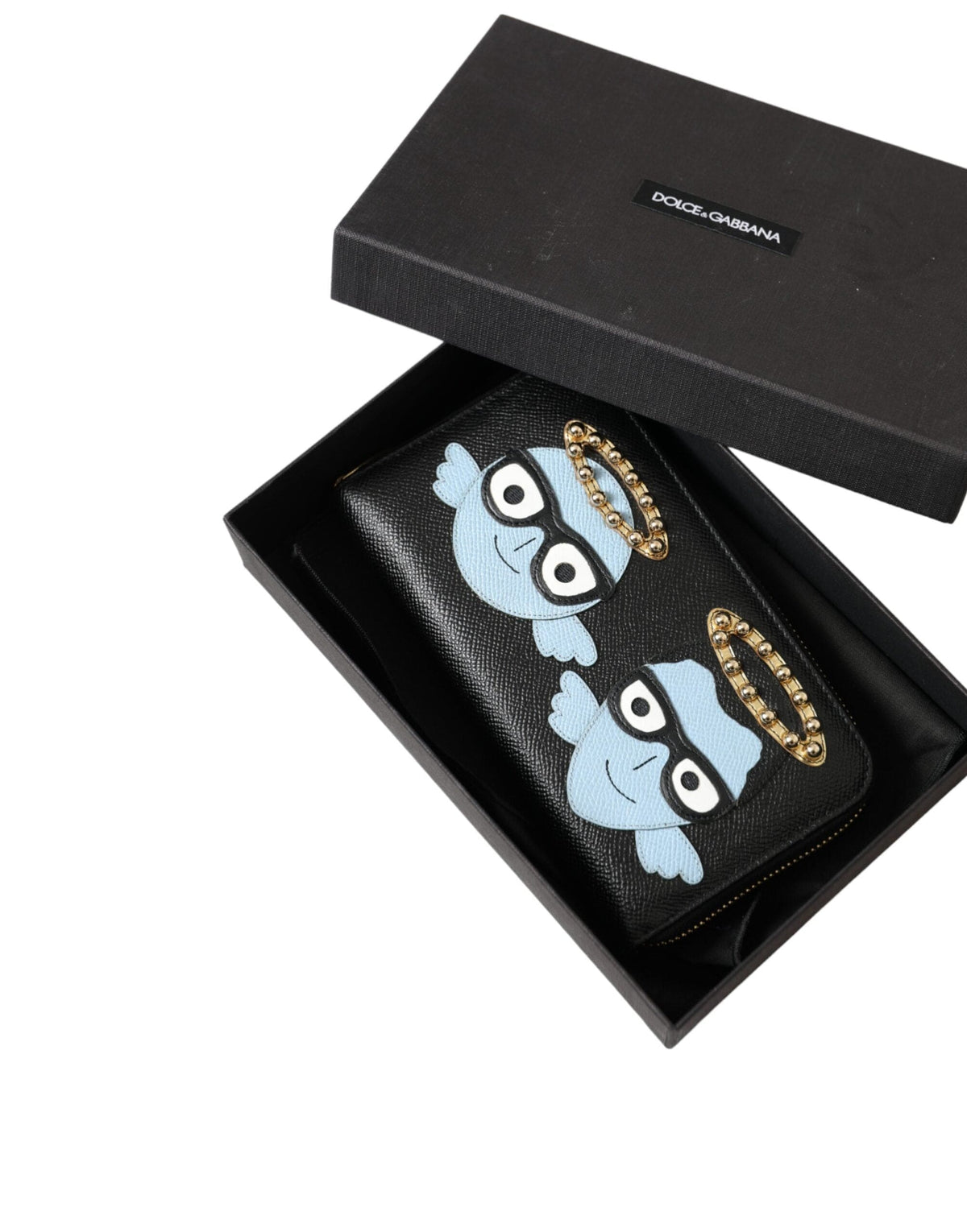 Portefeuille continental zippé en cuir noir et bleu Dolce &amp; Gabbana #DGFAMILY pour homme