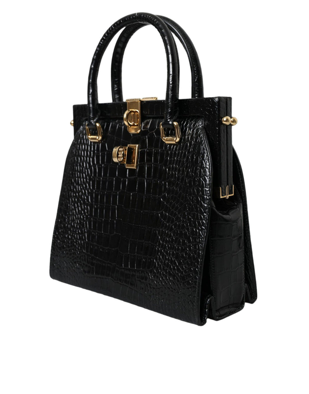 Sac fourre-tout à poignée supérieure en cuir exotique noir Dolce &amp; Gabbana pour femme