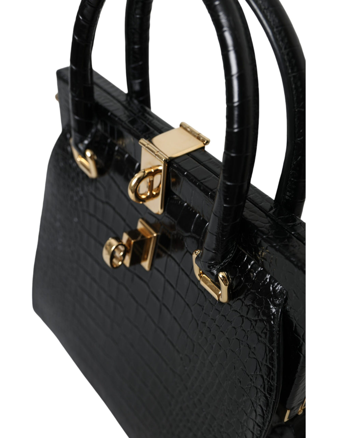 Sac fourre-tout à poignée supérieure en cuir exotique noir Dolce &amp; Gabbana pour femme