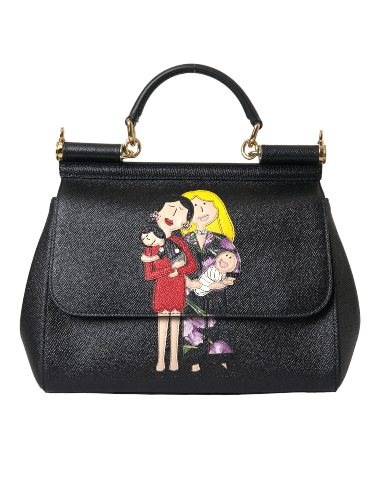 Sac à main en cuir noir Dolce &amp; Gabbana avec patch #DGFamily