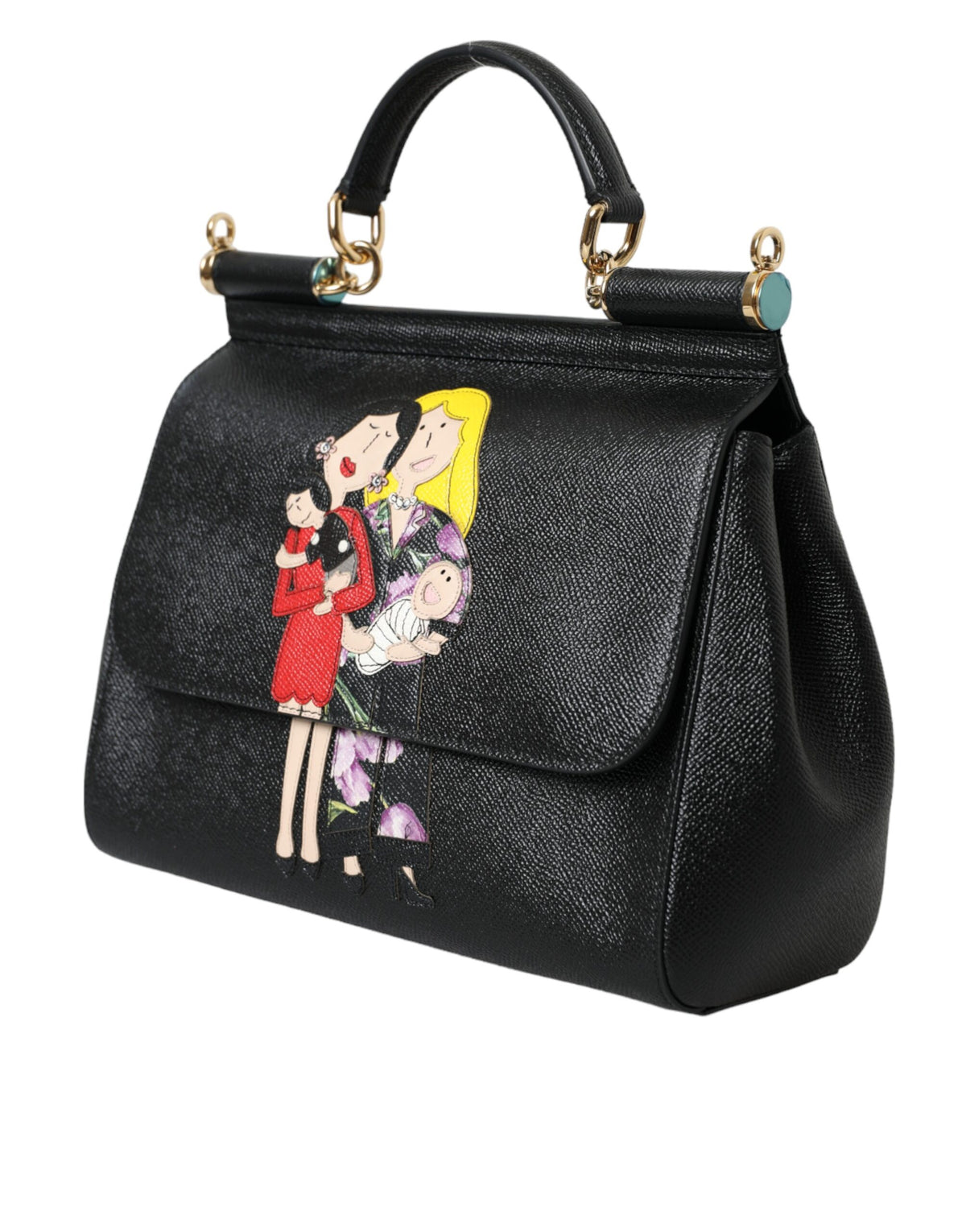 Dolce & Gabbana Black Leather #DGFamily Patch Top Handle Bag