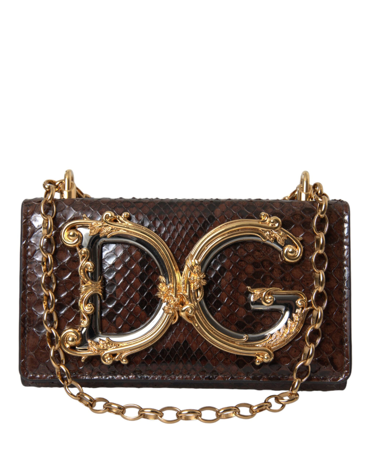 Bolso bandolera para teléfono DG Girls de piel de pitón marrón de Dolce &amp; Gabbana