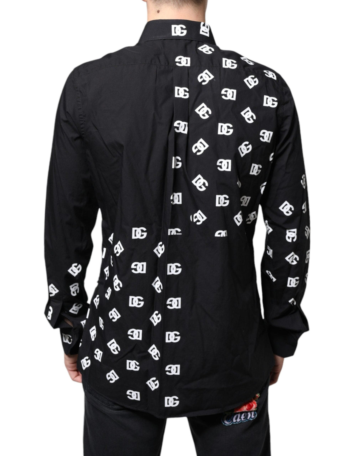 Dolce & Gabbana Black DG Logo Print Slim Fit Cotton Shirt