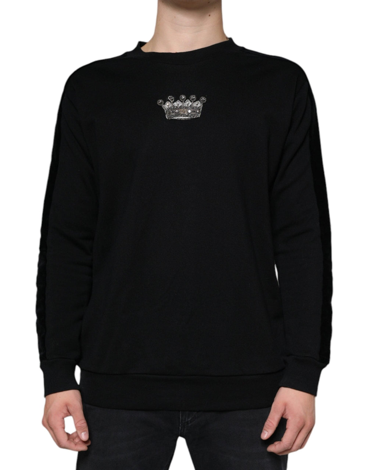 Dolce & Gabbana Black Cotton Crown Pullover Sweatshirt Sweater