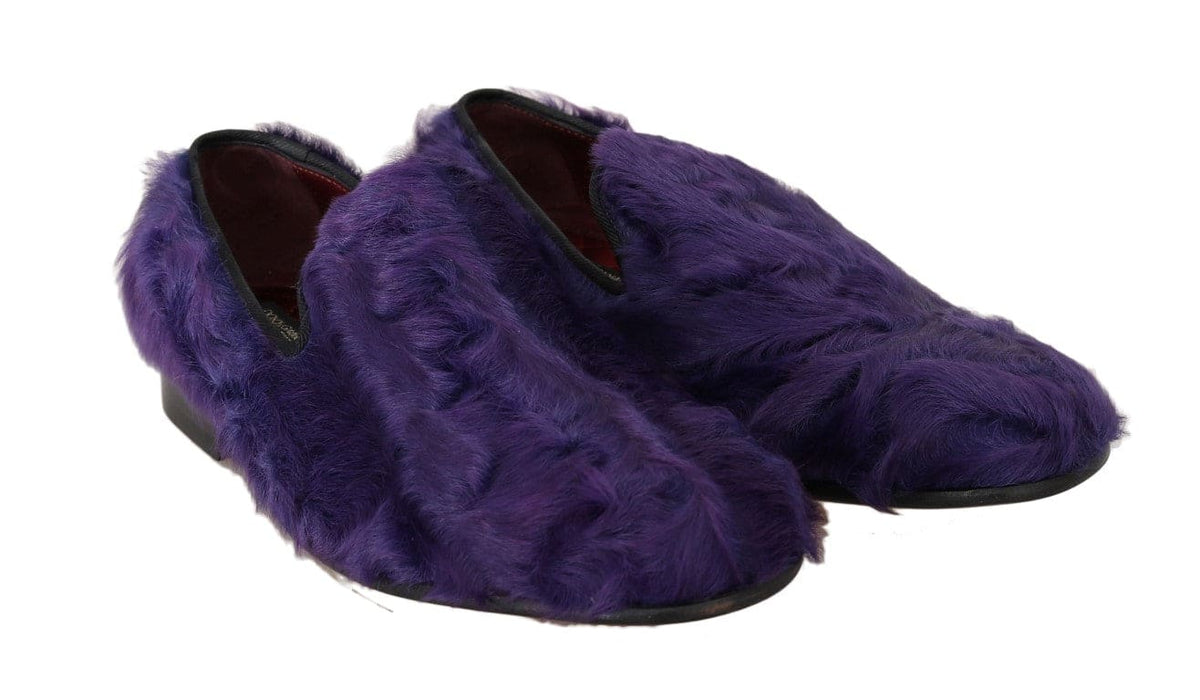 Mocassins en fourrure de mouton violets en peluche Dolce &amp; Gabbana