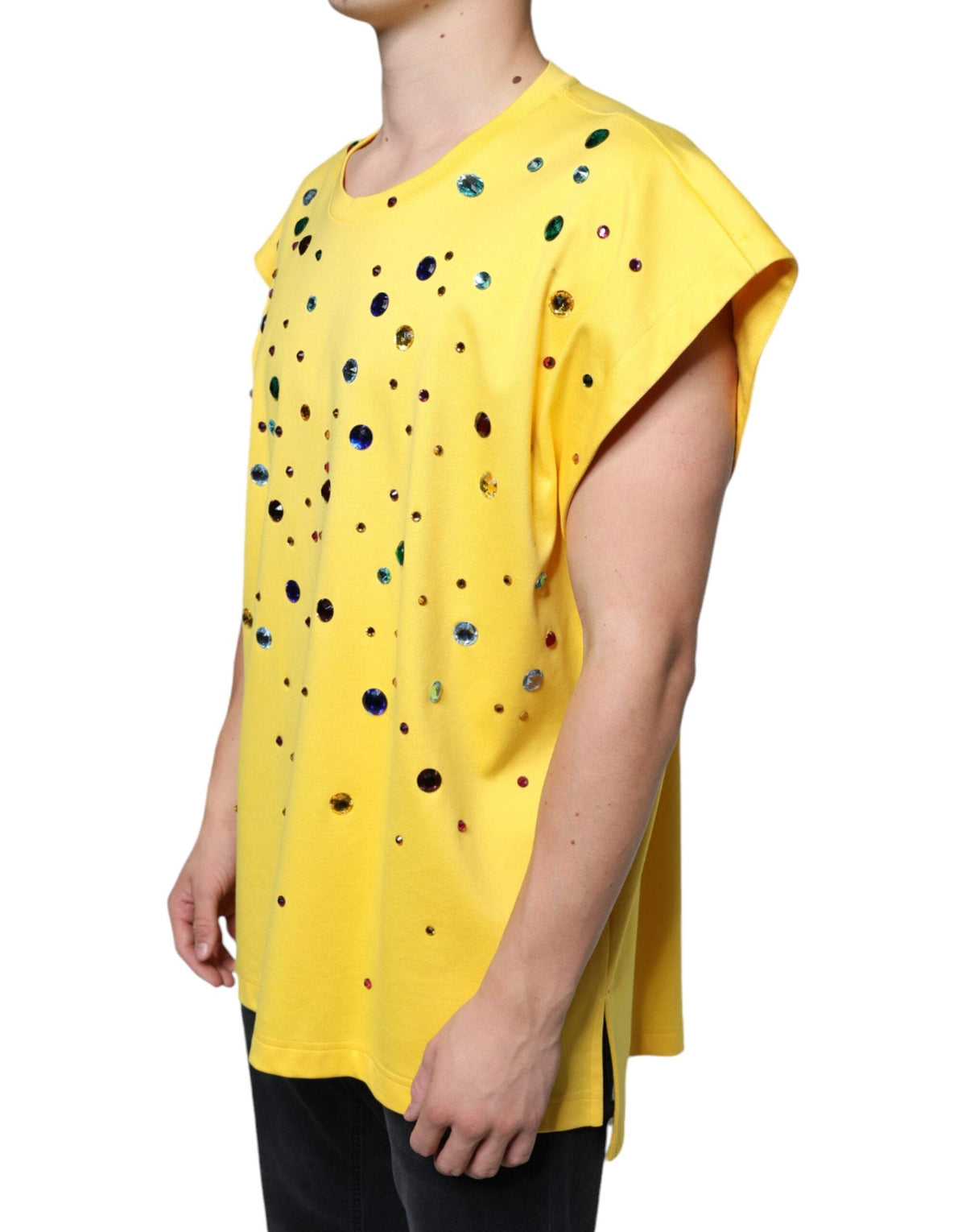 Dolce & Gabbana Yellow Cotton Crystal Sleeveless T-shirt