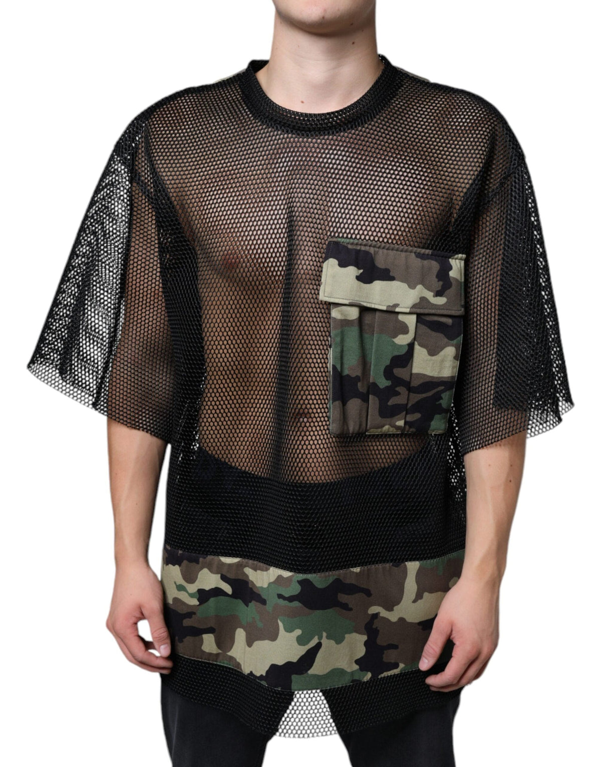 Dolce & Gabbana Black Mesh Camouflage Short Sleeves T-shirt