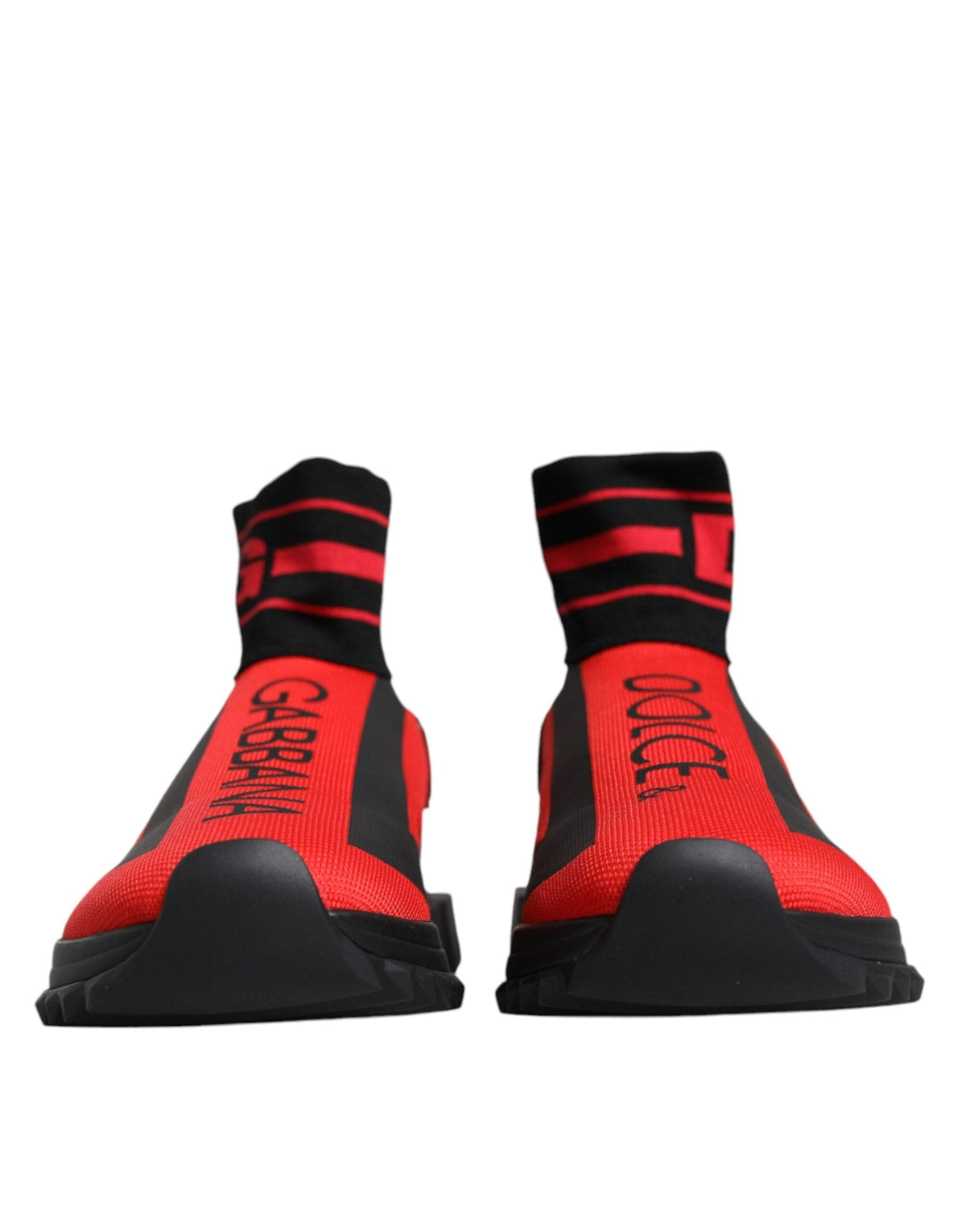 Dolce & Gabbana Red Black Fabric High Top Sorrento Sneakers Shoes