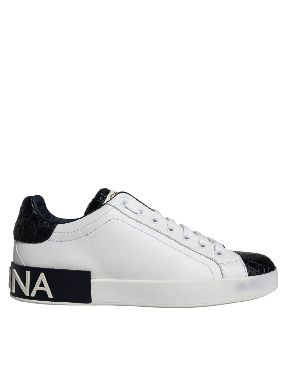 Dolce & Gabbana Black Leather Logo Portofino Sneaker Shoes