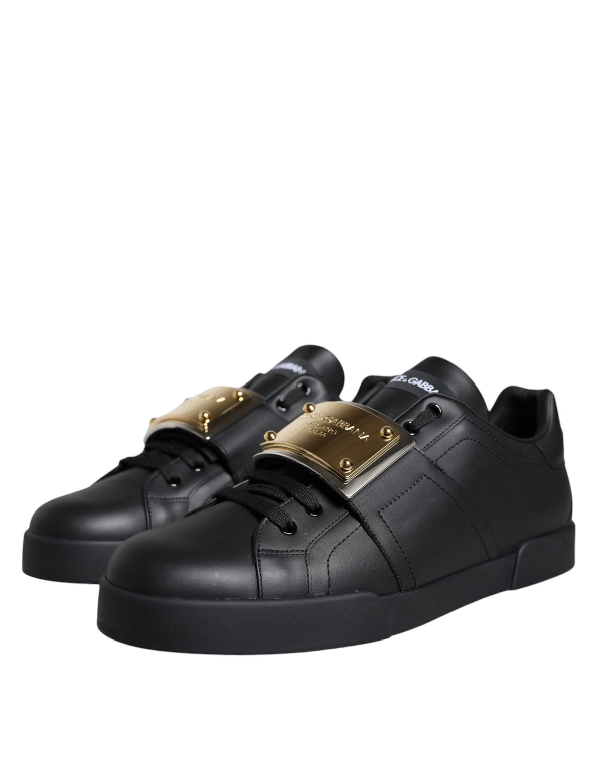 Dolce & Gabbana Black Leather Low Top Portofino Sneakers Shoes