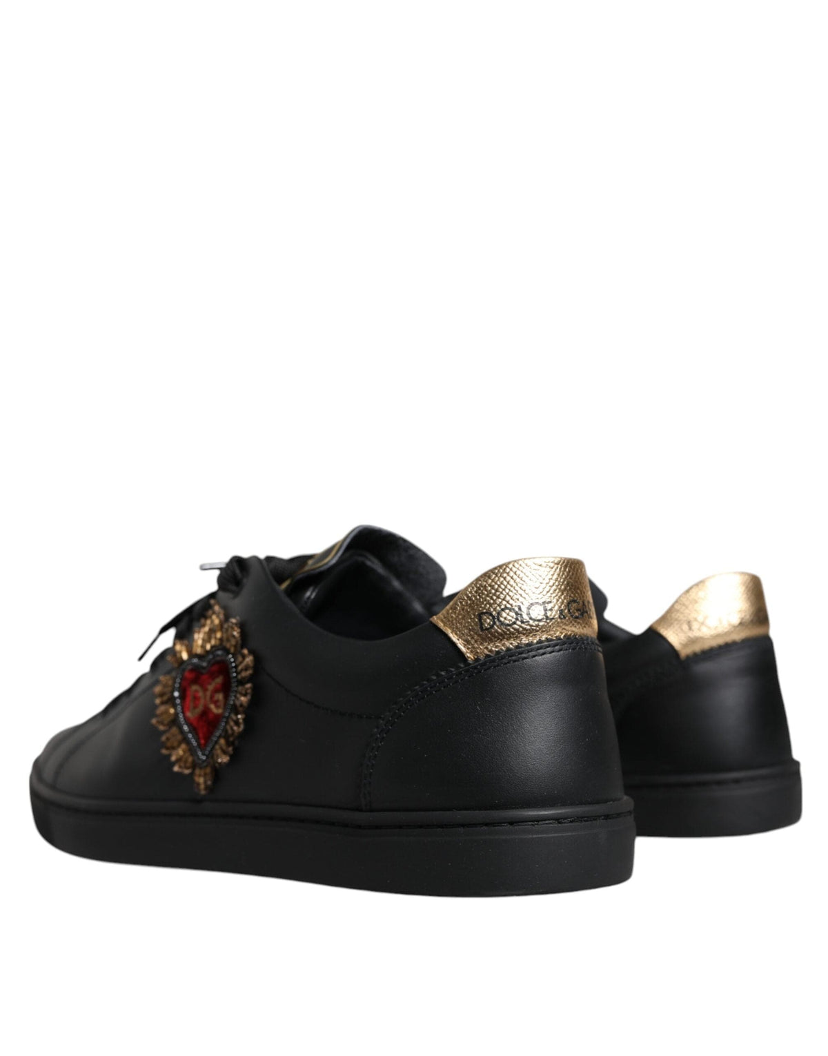 Dolce & Gabbana Black Leather Heart Low Top Casual Sneaker Shoes