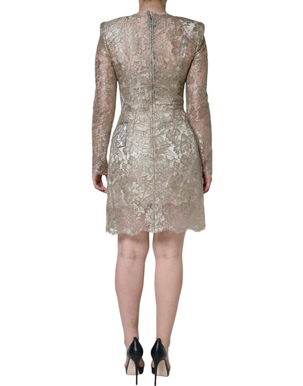 Dolce & Gabbana Gold Floral Lace A-line Sheath Mini Dress