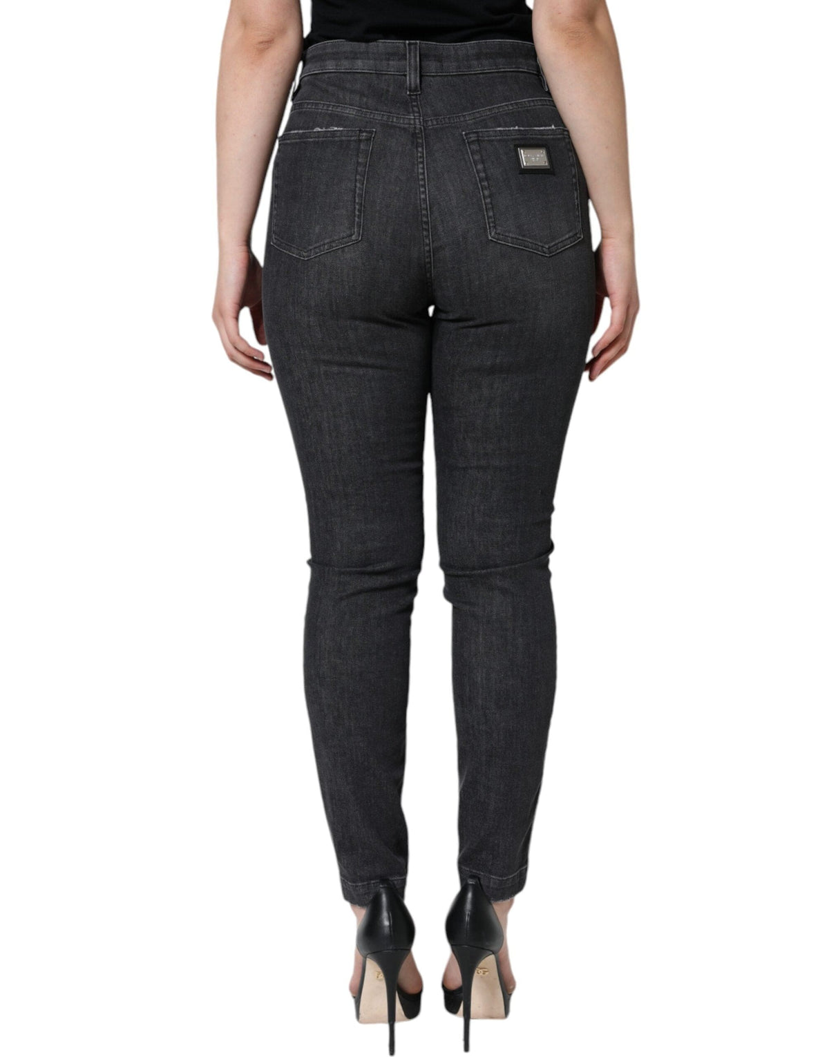 Dolce & Gabbana Black Cotton Stretch Tattered Skinny Jeans