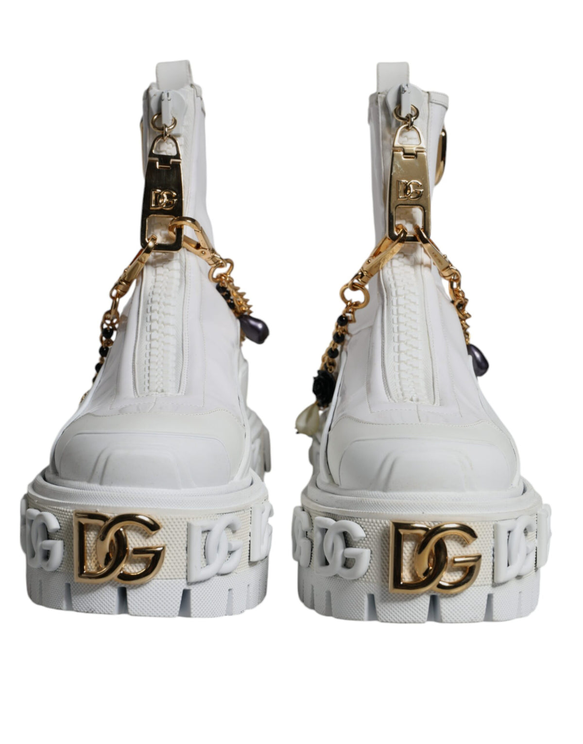 Dolce & Gabbana White Rubber Embellished Logo Ankle Boots Shoes