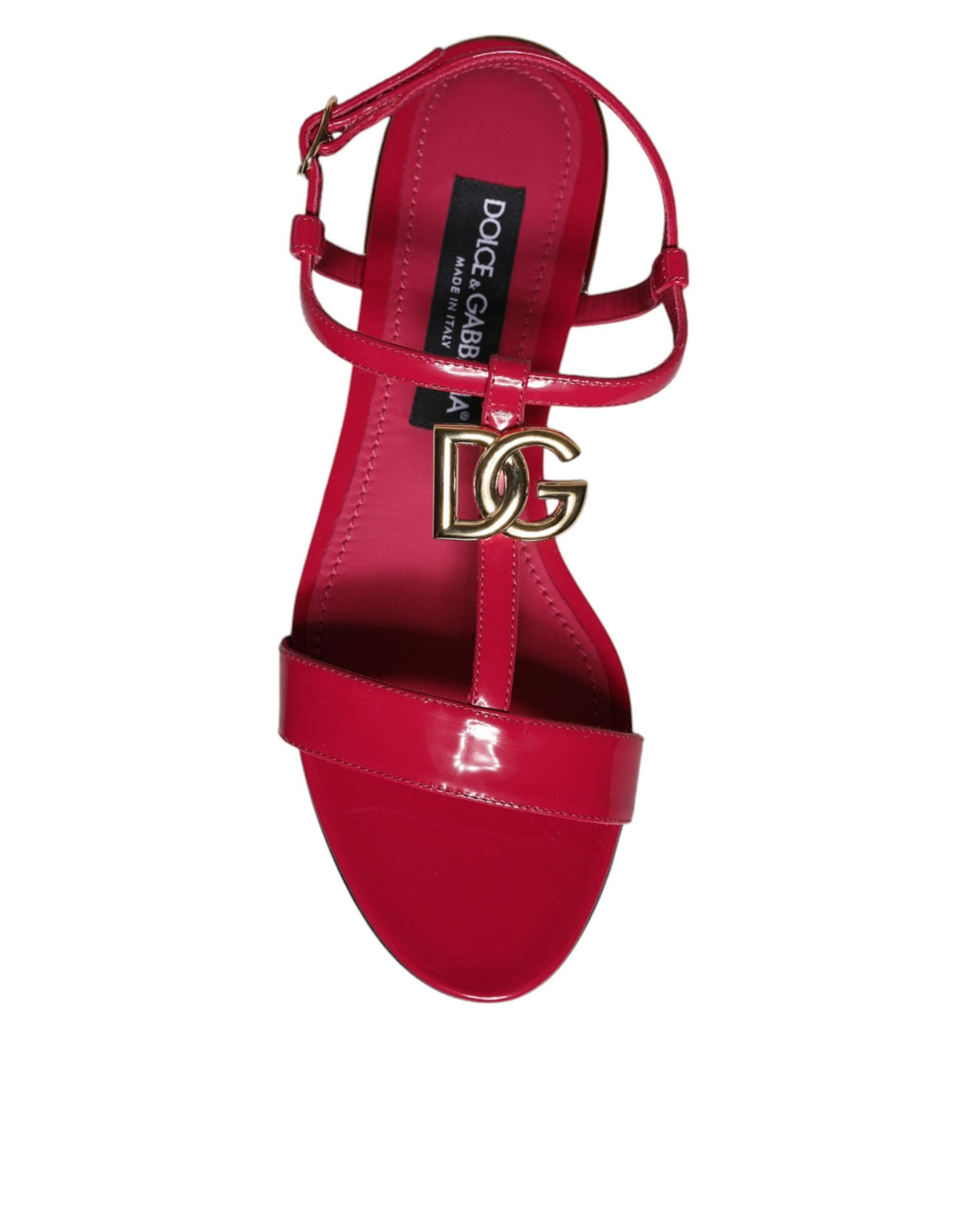 Dolce & Gabbana Red Leather Logo Ankle Strap Flats Sandals Shoes