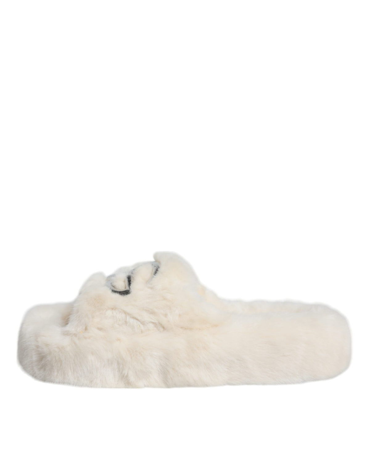 Dolce & Gabbana Beige Faux Fur Slides Flats Sandals Shoes