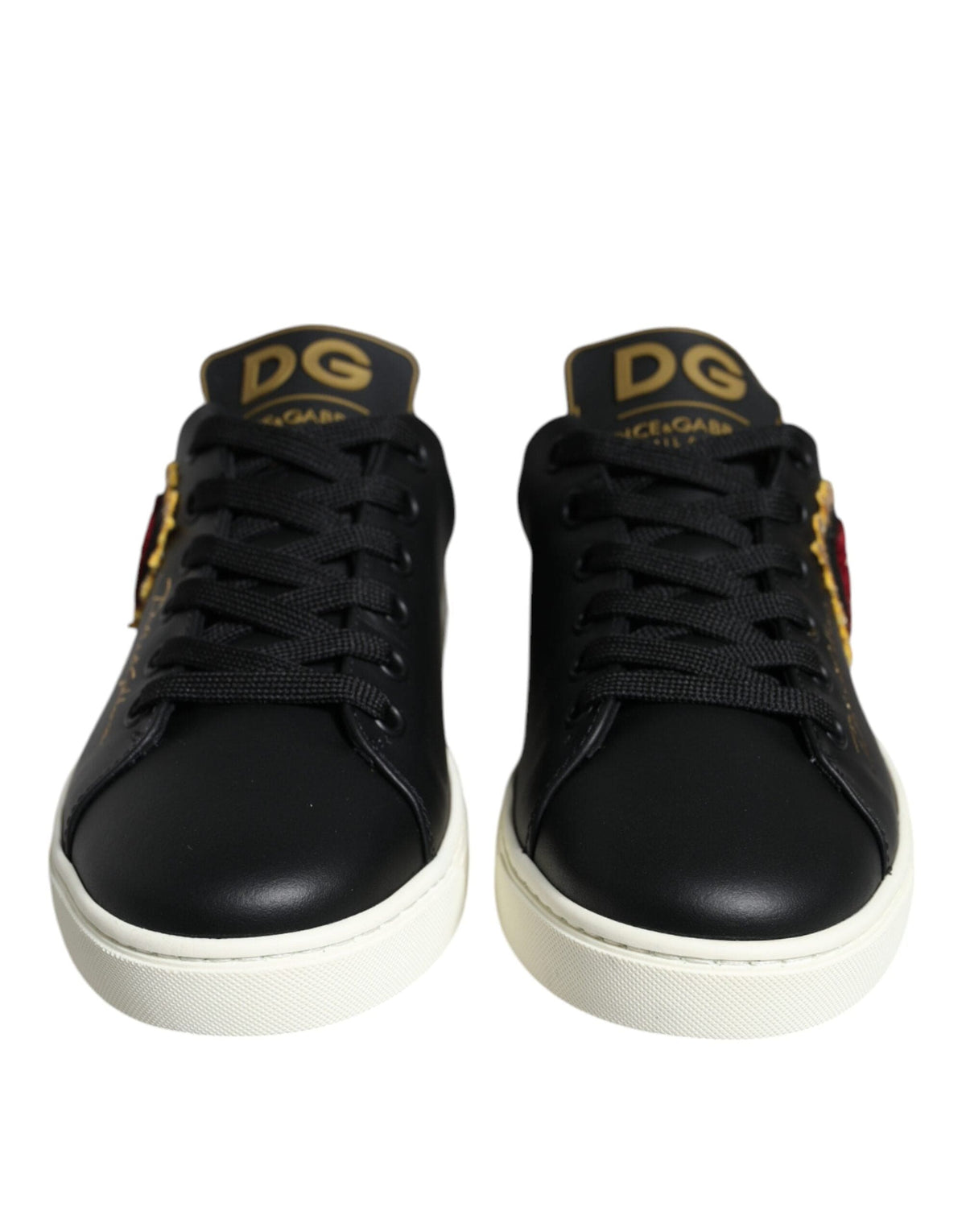 Dolce & Gabbana Black Portofino Sacred Heart Sneakers Shoes