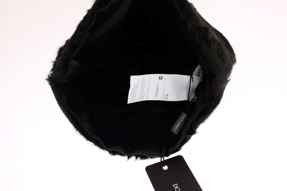 Gorro elegante de piel Xiangao en color negro de Dolce &amp; Gabbana