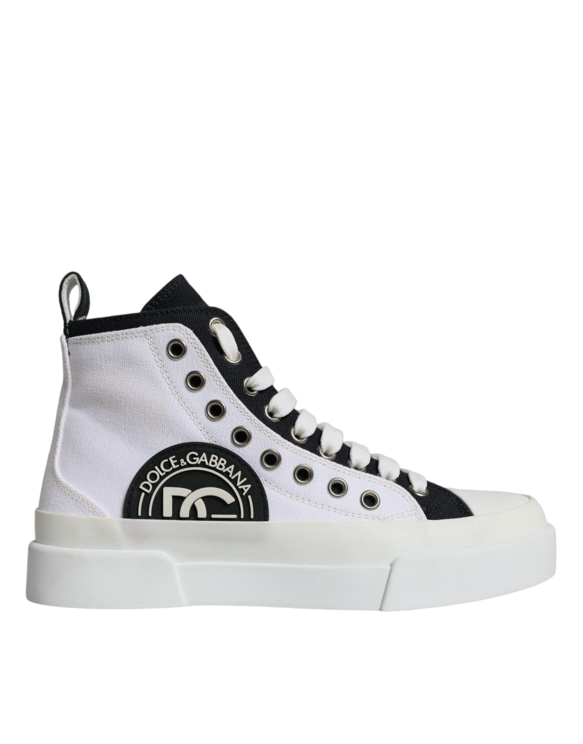 Dolce & Gabbana White Black Canvas Logo Mid Top Sneakers Shoes