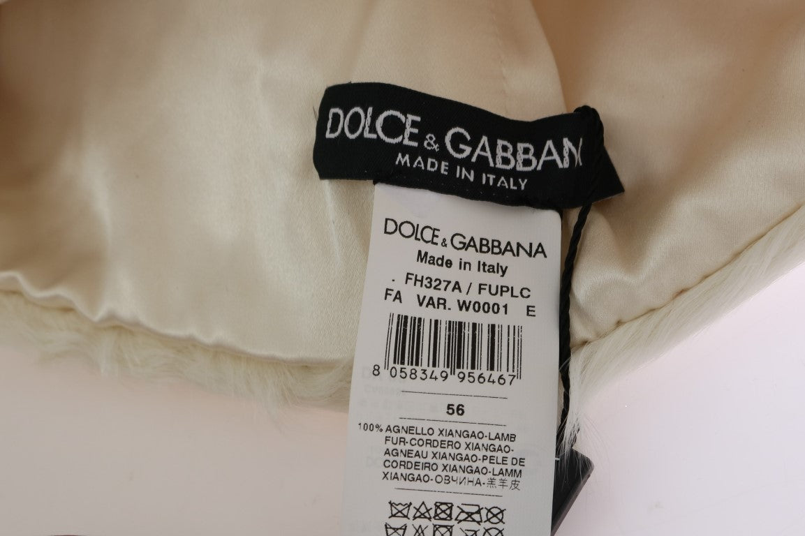 Bonnet d'hiver de luxe en fourrure blanche élégant Dolce &amp; Gabbana