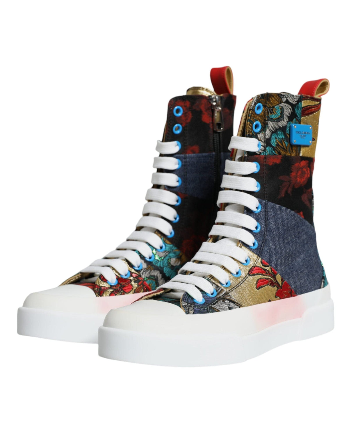 Dolce & Gabbana Multicolor Patchwork Logo High Top Sneakers Shoes