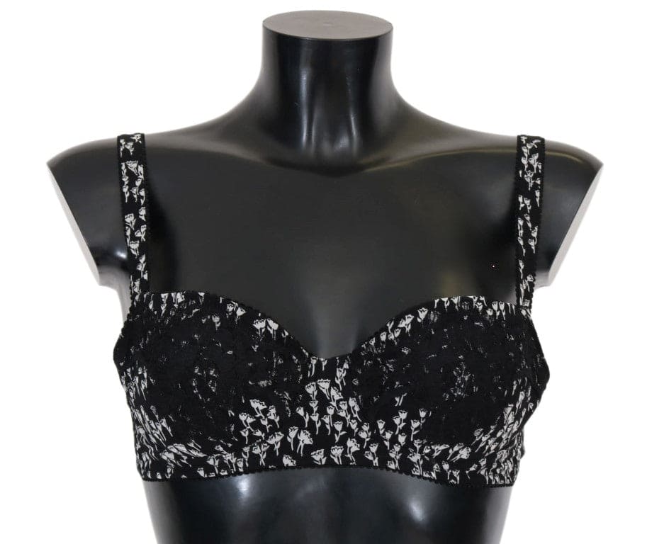 Soutien-gorge élégant en soie et dentelle florale noire Dolce &amp; Gabbana