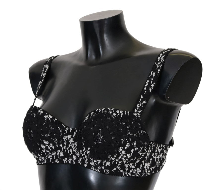 Soutien-gorge élégant en soie et dentelle florale noire Dolce &amp; Gabbana