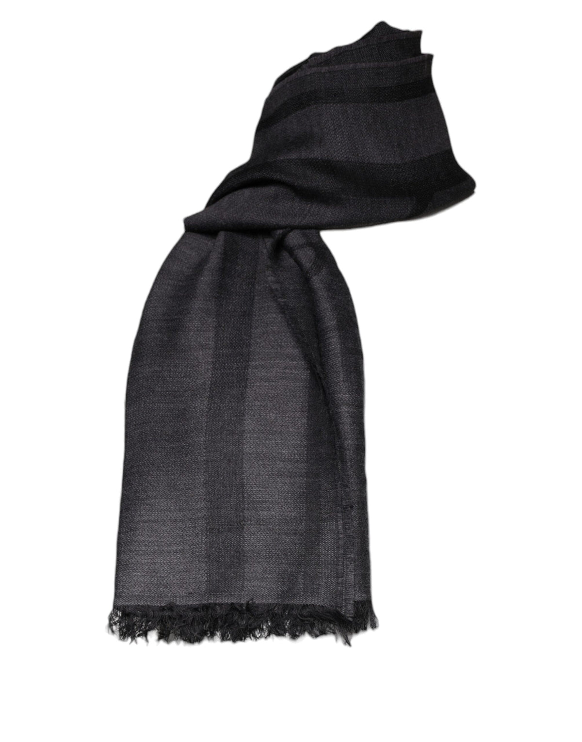 GF Ferre Dark Gray Wool Viscose Foulard Patterned Scarf