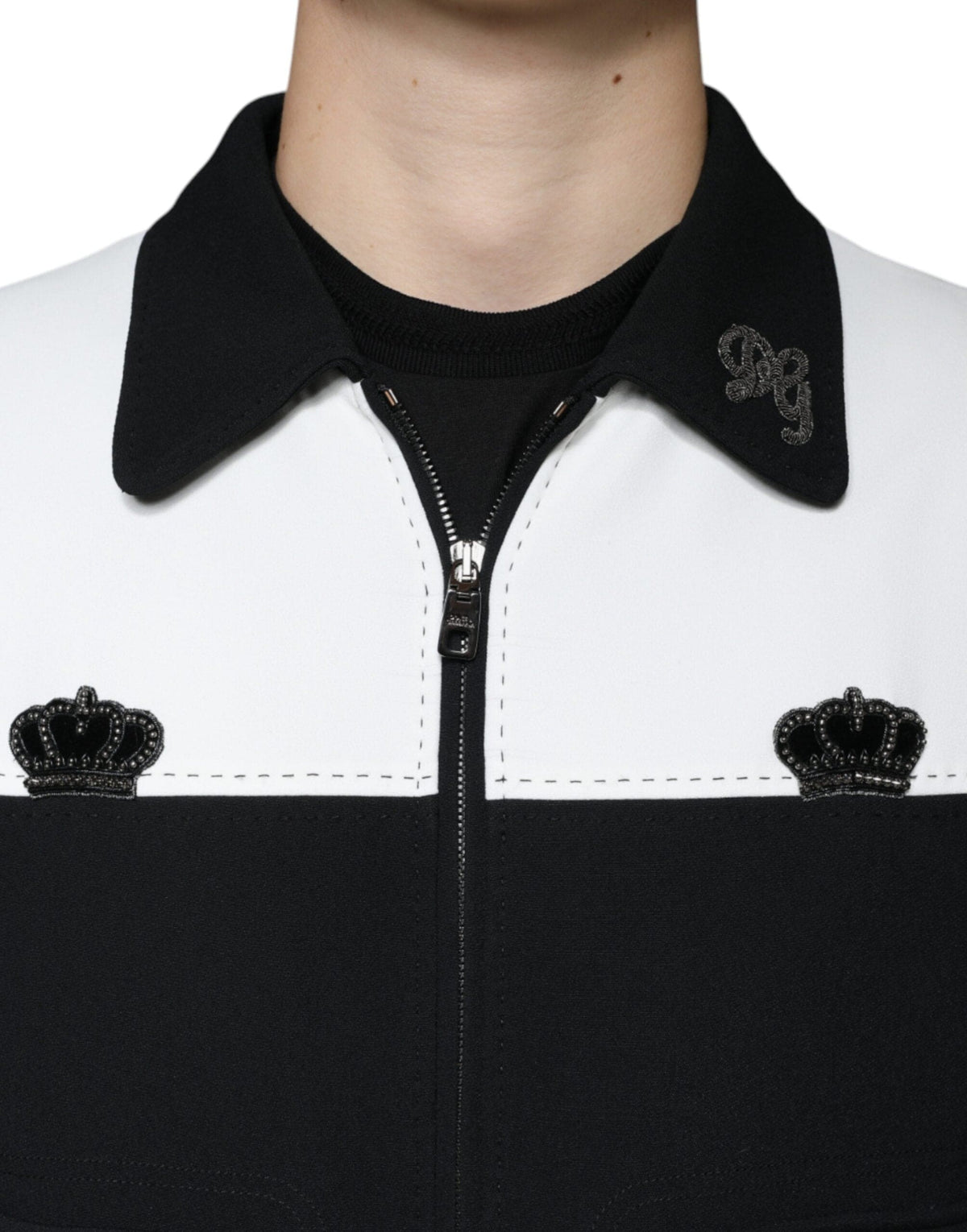 Dolce & Gabbana Black White DG Crown Full Zip Blouson Jacket