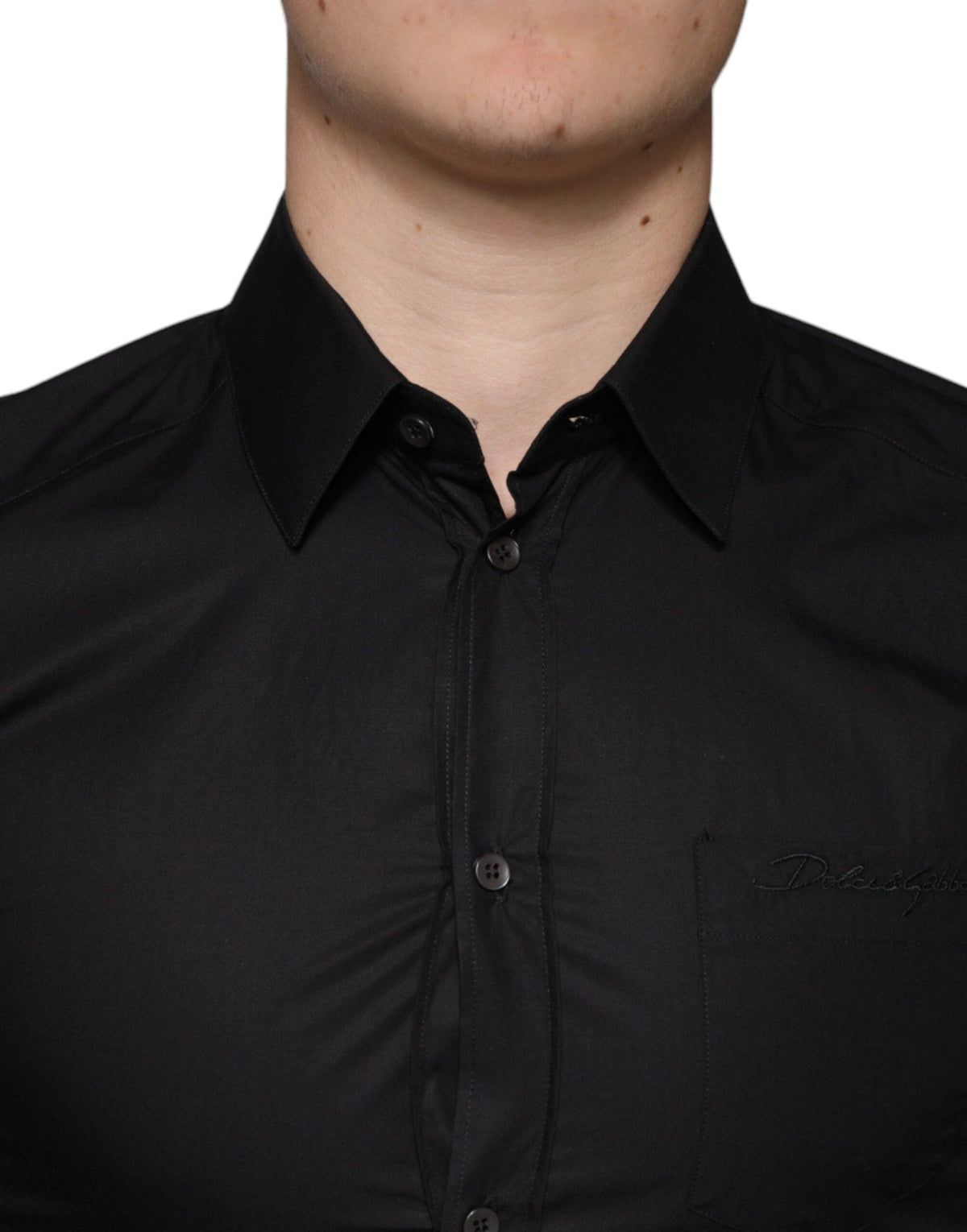 Dolce & Gabbana Black Cotton Stretch Dress GOLD Formal Shirt