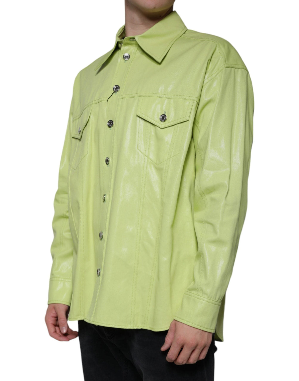 Dolce & Gabbana Green Cotton Collared Men Button Down Shirt