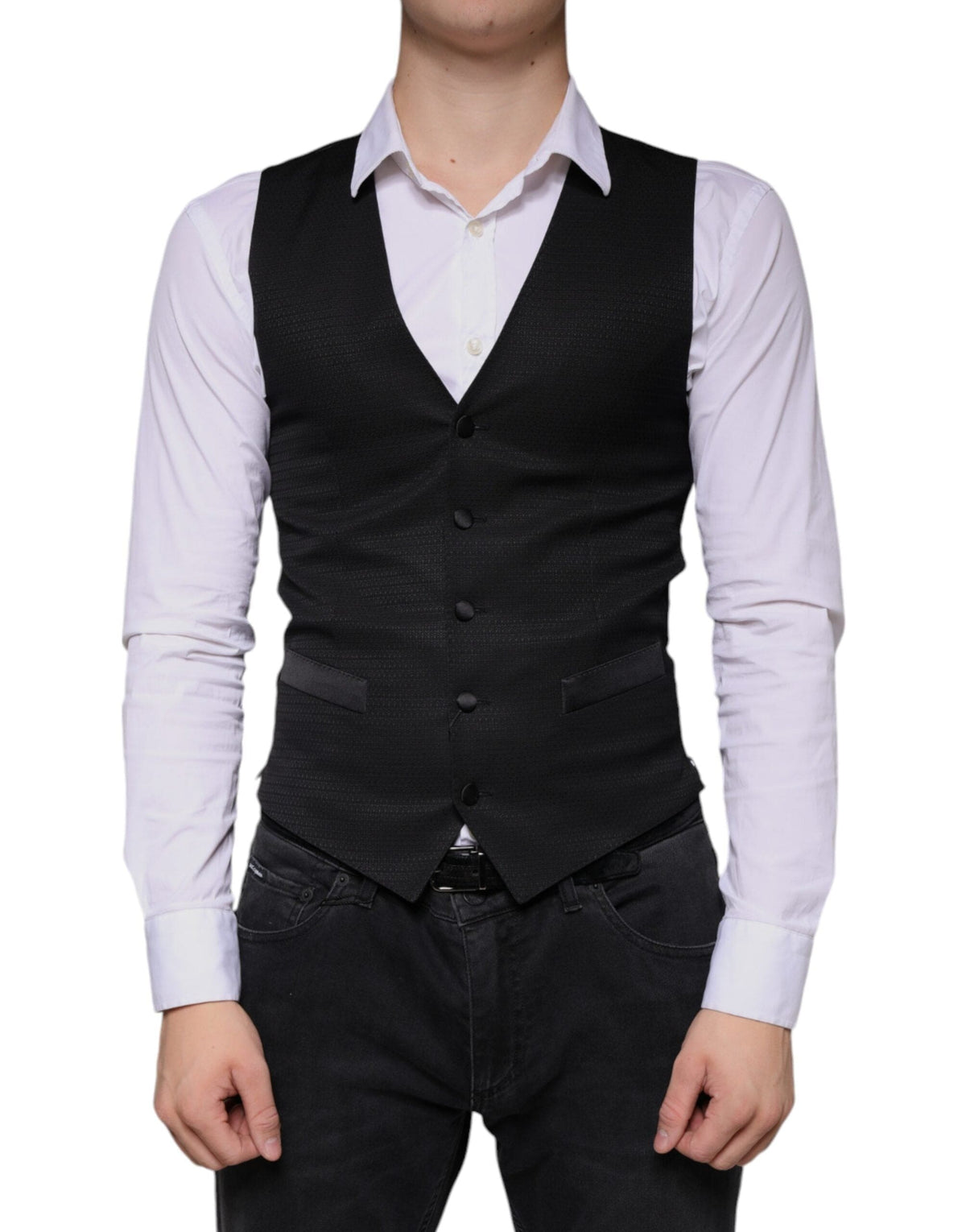 Dolce & Gabbana Black Wool Waistcoat Dress Formal Vest