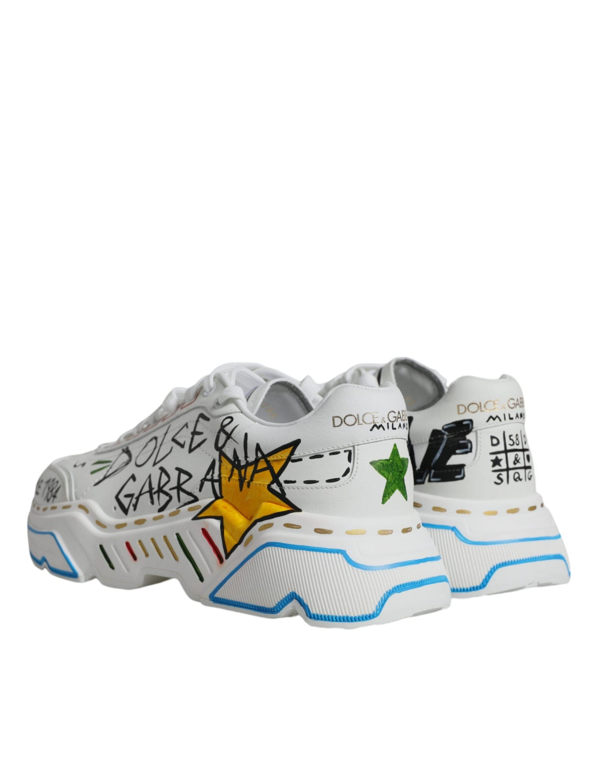 Dolce & Gabbana White Daymaster Hand Painted Sneakers Shoes