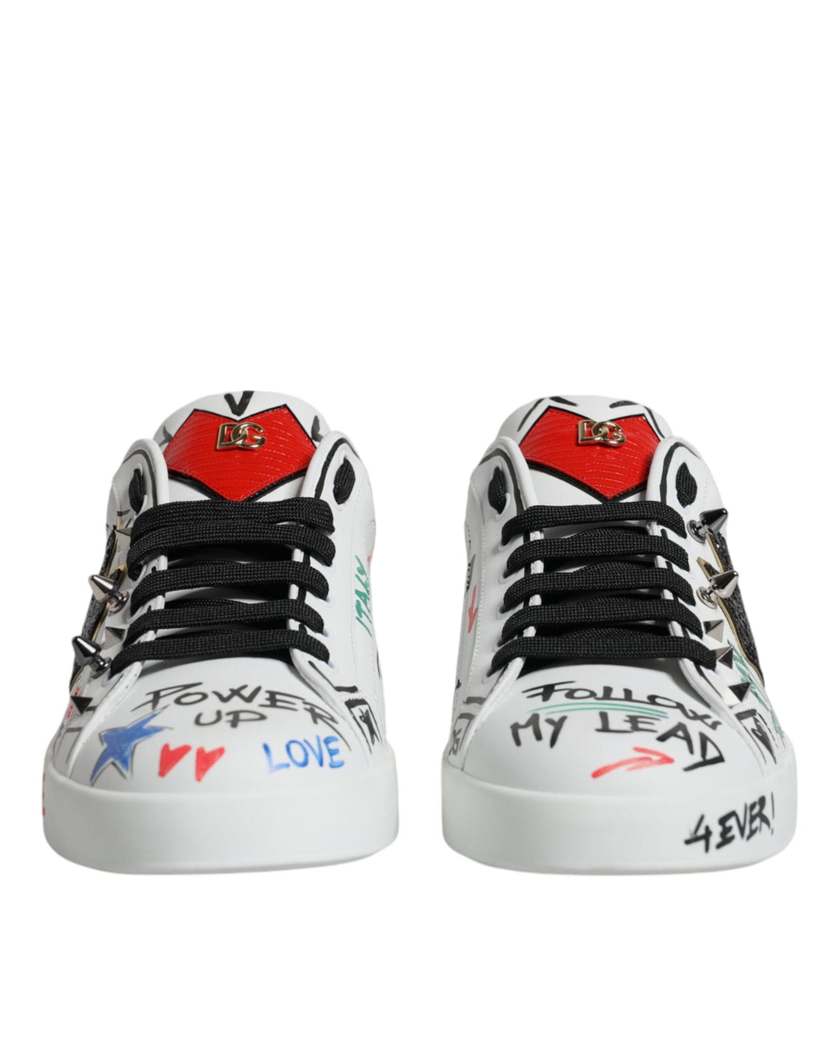 Dolce & Gabbana White Heart Studded Low Top Sneakers Shoes