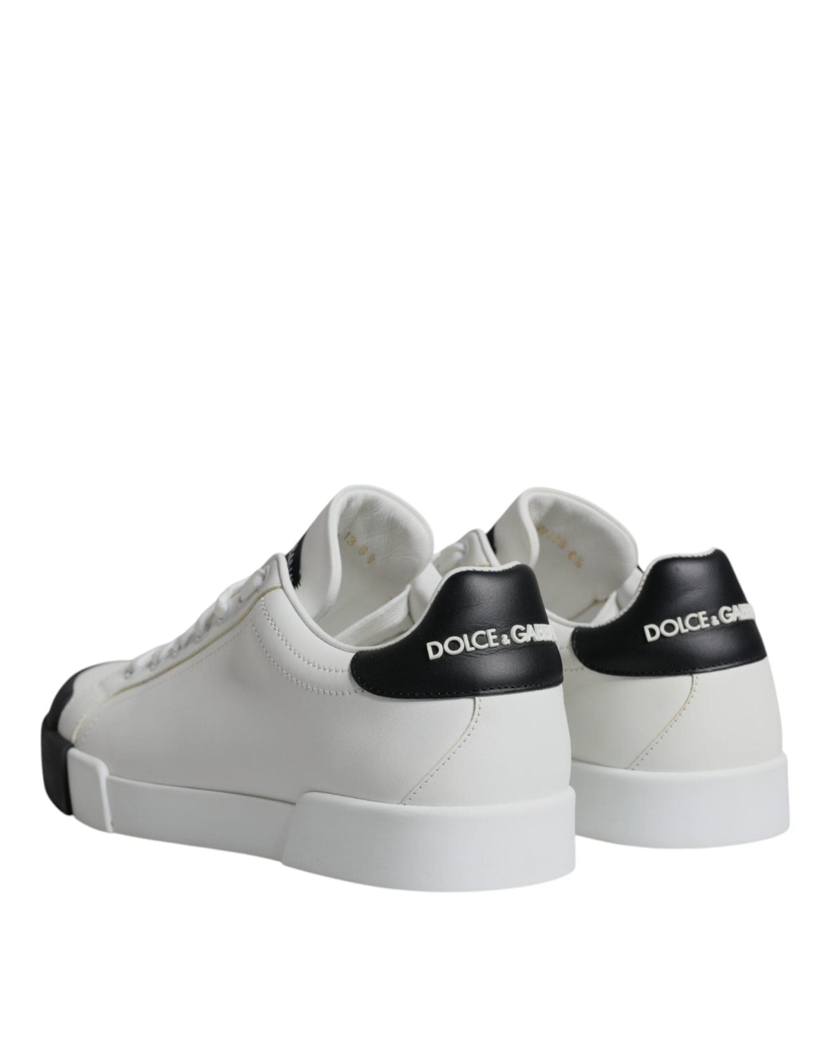 Dolce & Gabbana White Black Leather Logo Portofino Sneaker Shoes