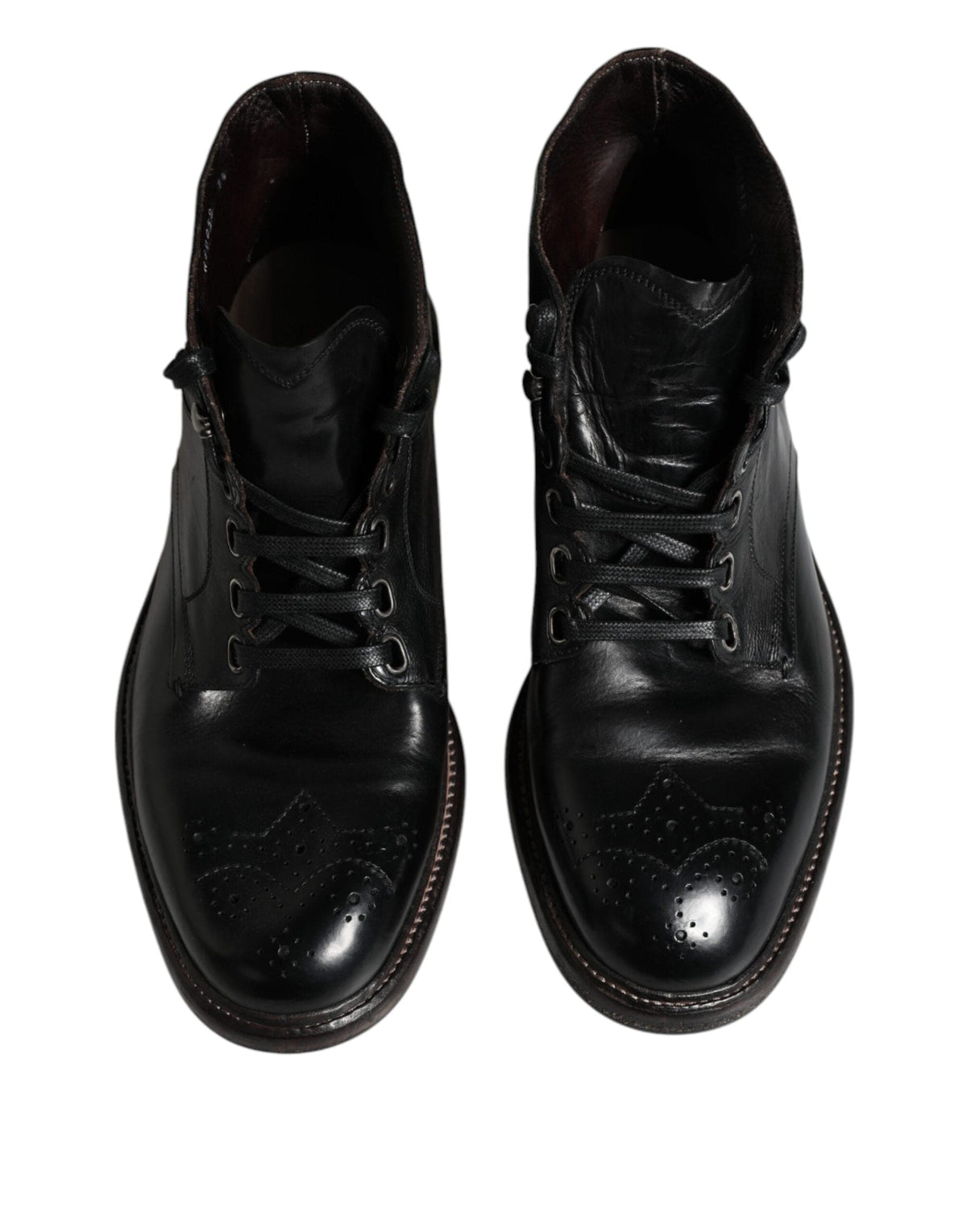 Dolce & Gabbana Black Leather Men Short Boots Lace Up Shoes