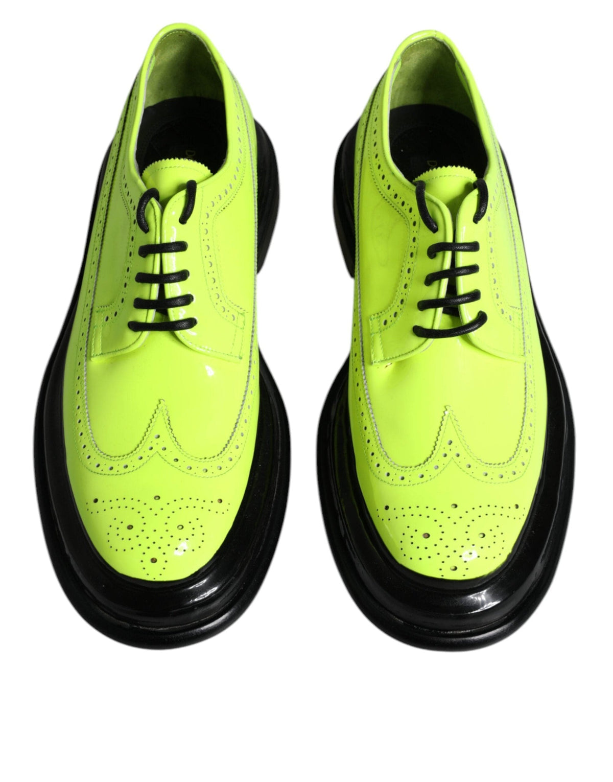 Dolce & Gabbana Neon Green Leather Lace Up Derby Dress Shoes