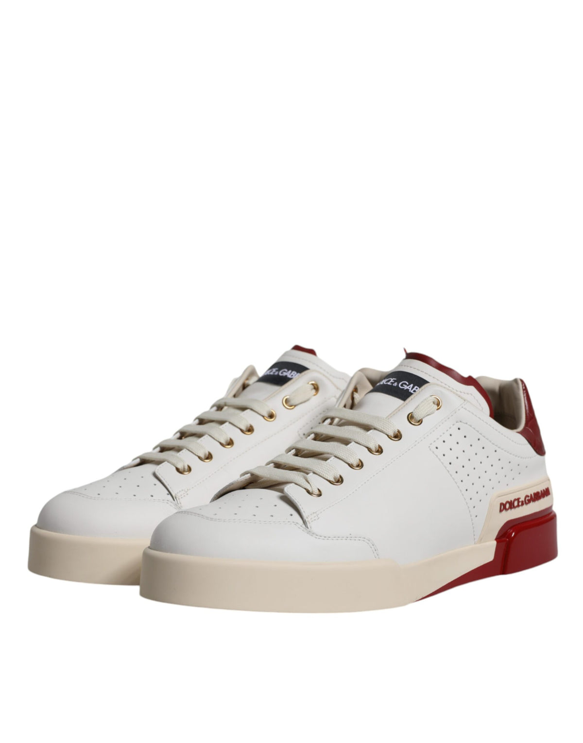 Dolce & Gabbana Beige Red Perforated Low Top Sneakers Shoes