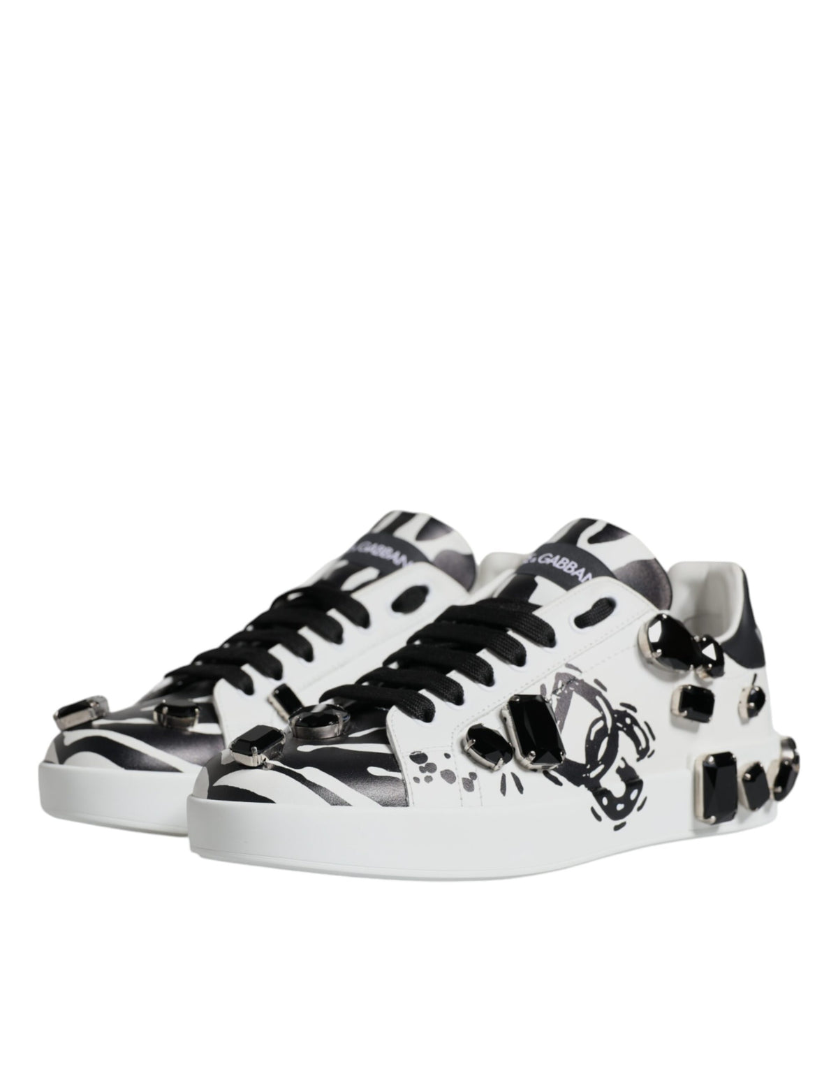 Dolce & Gabbana White Crystal Portofino Low Top Sneaker Shoes