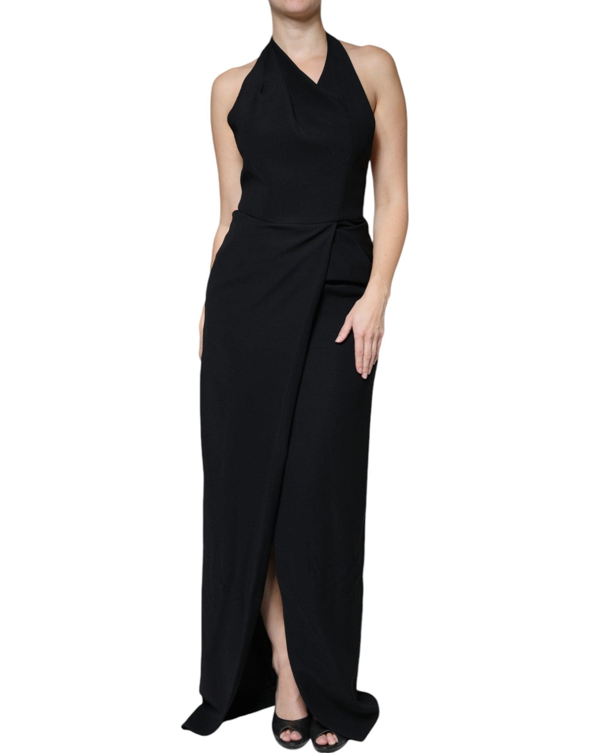 Robe longue fourreau noire sans manches à col licou Emporio Armani