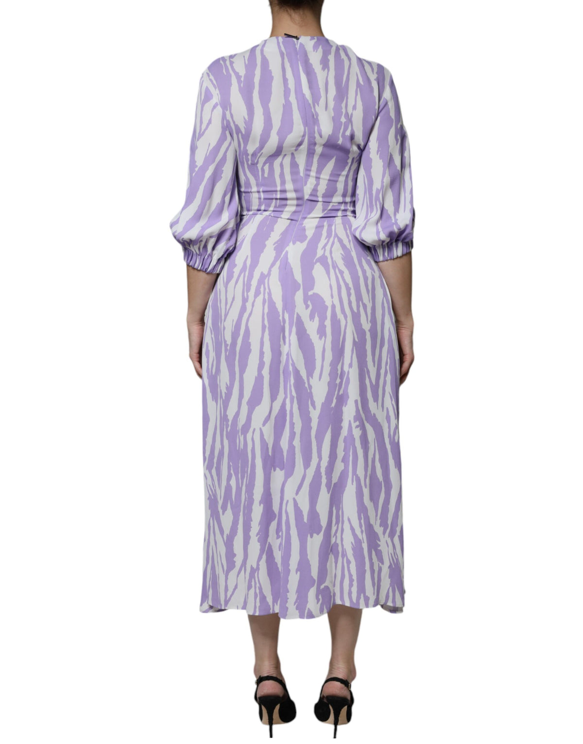 MSGM White Purple Patterned Viscose Short Sleeves Maxi Dress