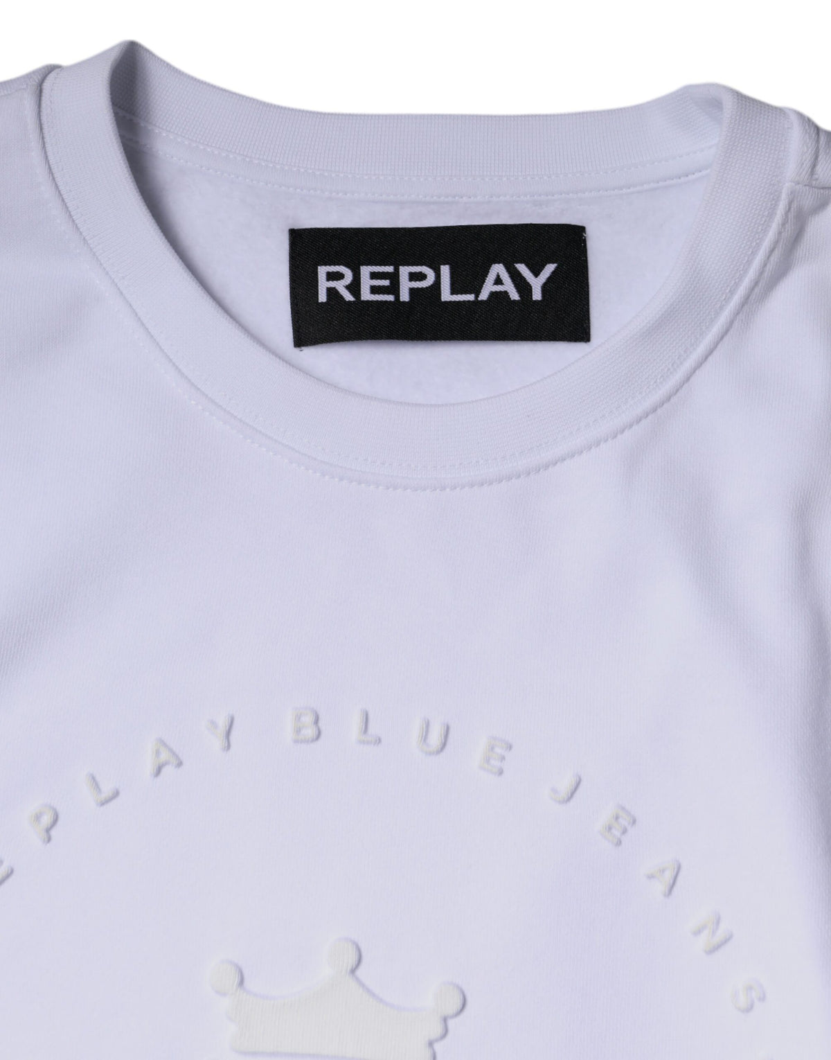 Replay White Embossed Logo Crew Neck Men Sweatshirt Sweater