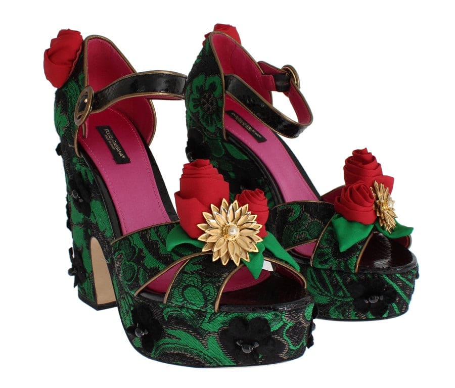 Sandalias de cuña con brocado de cristal Enchanted Sicily de Dolce &amp; Gabbana