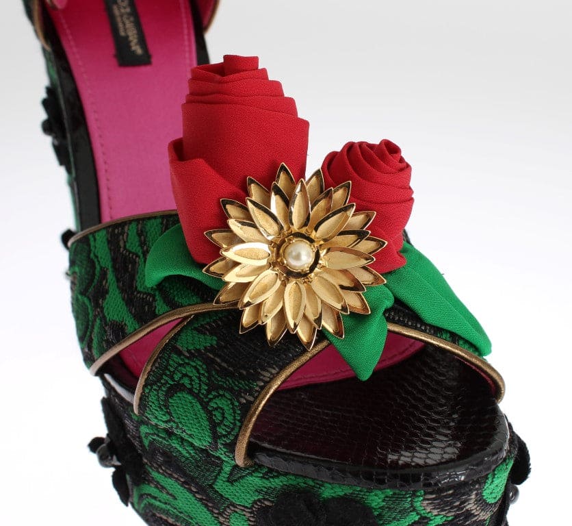 Sandalias de cuña con brocado de cristal Enchanted Sicily de Dolce &amp; Gabbana