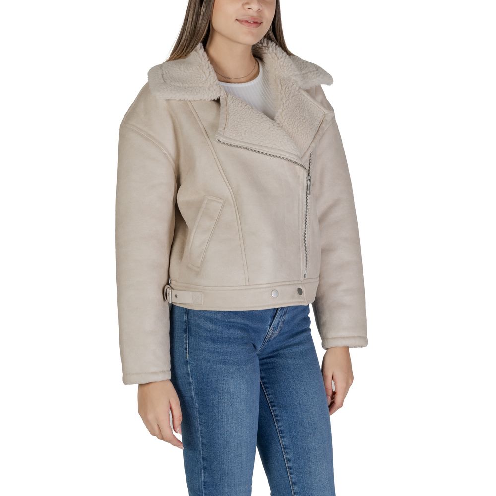 Vila Clothes Beige Synthetic Leather Jackets & Coat