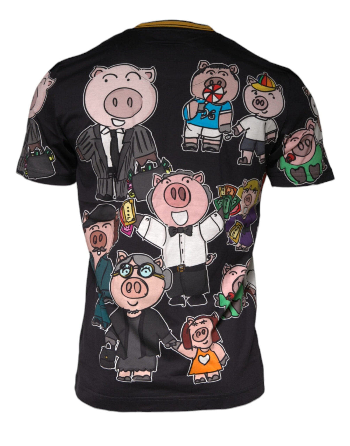 Dolce & Gabbana Black Pig Family Cotton Crew Neck T-shirt